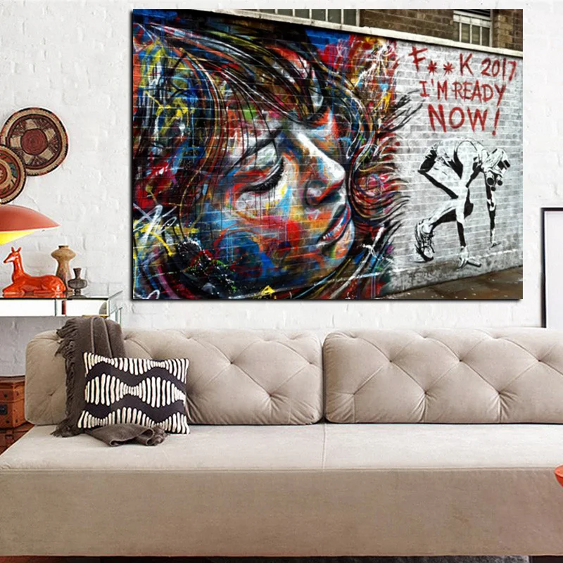 Modern 2017 I am Ready Newest Design Banksy Wall Art Canvas Painting Pop Art Graffiti Digital Print on Canvas Living Room Poster
