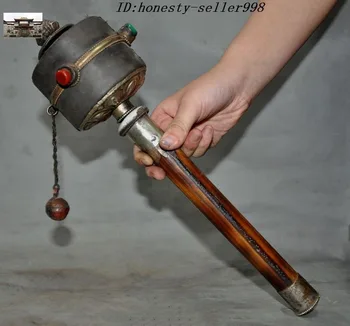 

Christmas Collect Rare Old Tibet Silver Wood leather Temple Prayer Wheel Pray Turn wheel Halloween