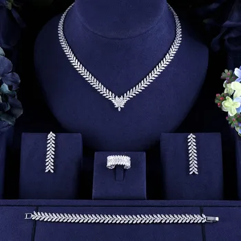 

ACCKING Luxury 4PCS Cubic zircon necklace earrings jewelry set for women WEDDING bridal dress dinne CZ accessory