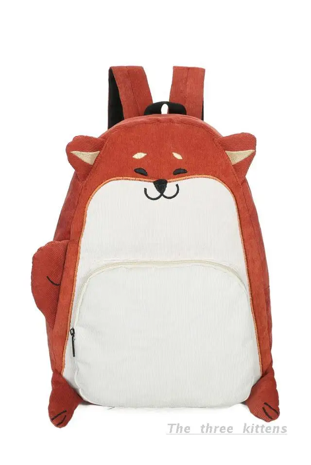 

TOP Free shipping 2017 new Korean version Fox and dog canvas Image bags Cartoon Animal pattern College winds schoolbag backpack