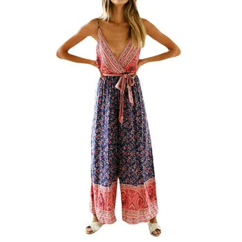 

Women Overalls Fashion Lace Women Casual Summer Sleeveless Sling Strappy Print Long Jumpsuit Tutine Donna Combinaison Femme #30