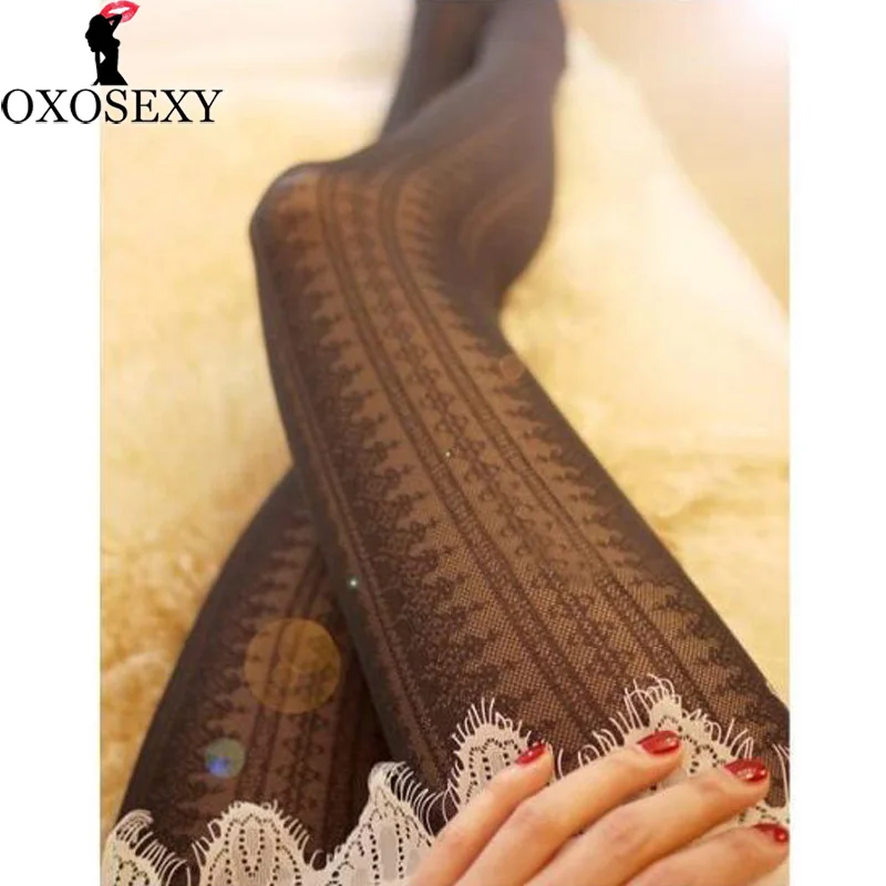 Модные осенние черный, белый цвет Ретро кружево полые сексуальные чулки для женщин ажурные колготки сетки бедра высокие чулки сексуальное