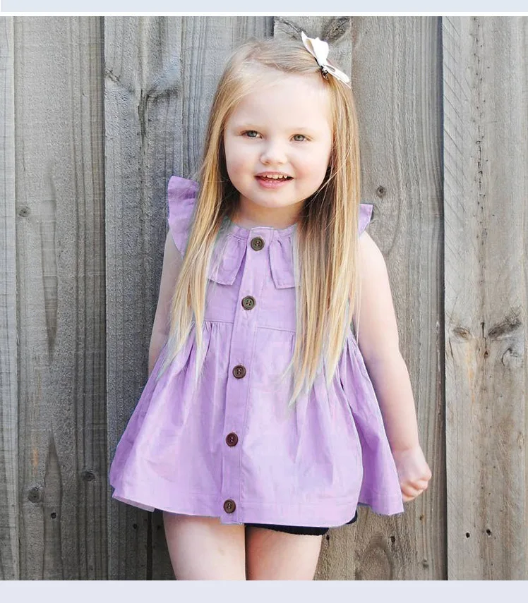 Sweet Girls Purple Dress 2017 Summer Ruffles Neck Casual Cotton Infant