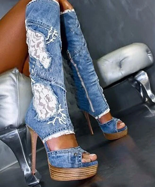 blue denim boots ladies