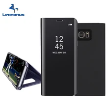 Leanonus Smart Clear View Cas Flip Couverture Pour Samsung Galaxy Note 5 S6 S7 bord Plus A3 A5 A7 2017 A520 Miroir Cas Stand logement
