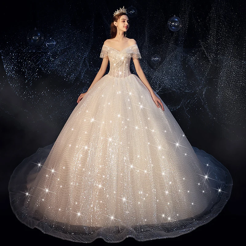 Роскошное блестящее бальное платье Vivian's Bridal звездное небо с кисточками