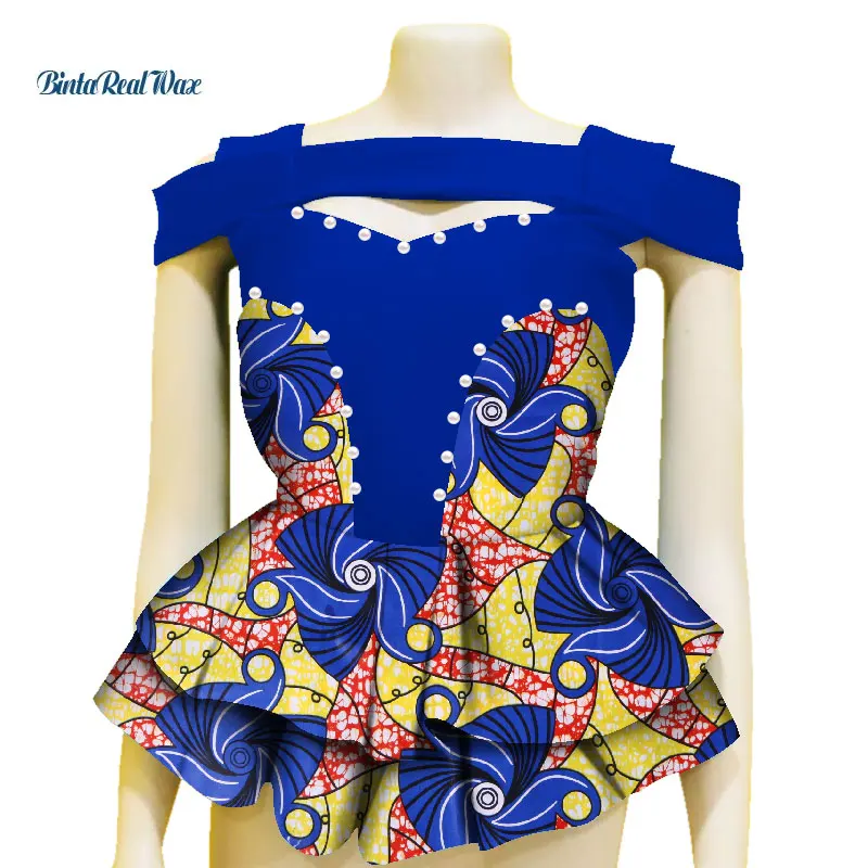 Модная рубашка Африканский принт Топ для женщин Bazin Riche Жемчуг Двойные оборки топ хлопок Дашики африканская одежда WY3605 - Цвет: 17