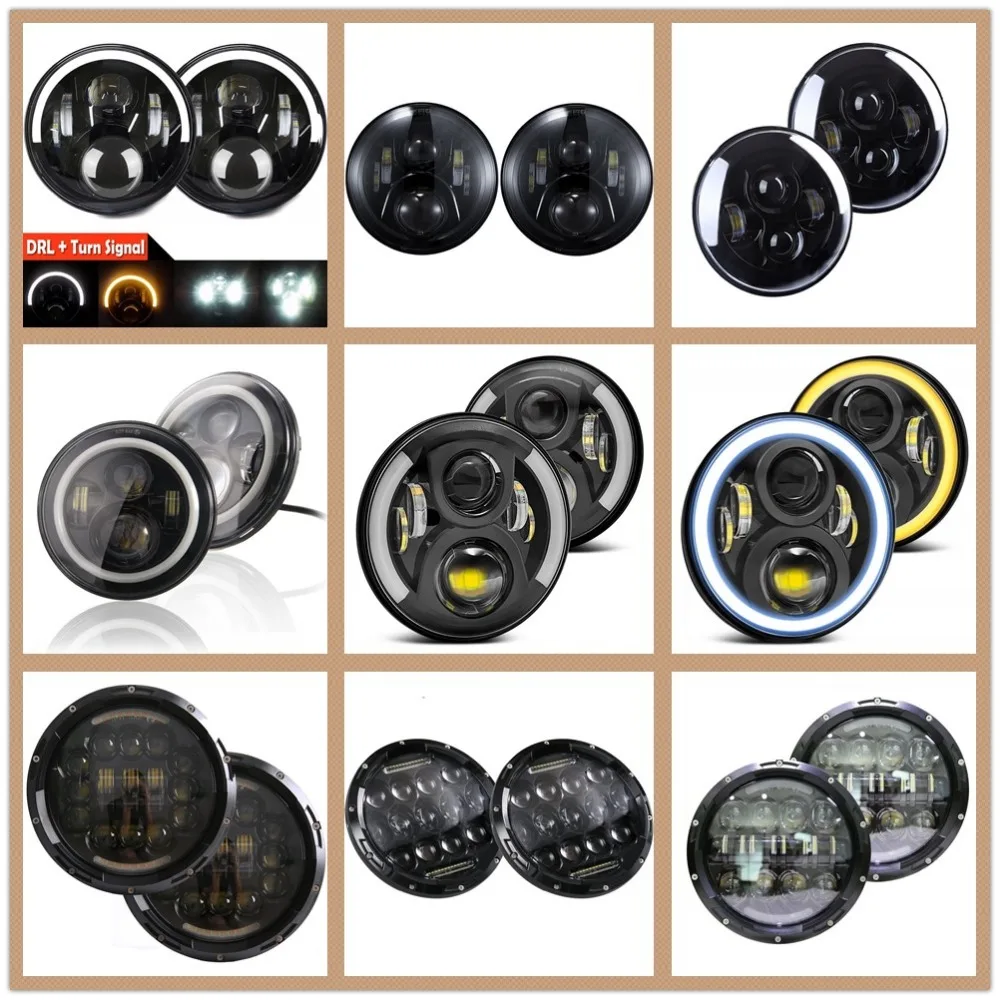

2pcs Car 7inch Led Headlight Halo Angle Eyes DRL Headlamp For Jeep Wrangler JK suzuki samurai For Lada 4x4 urban Niva