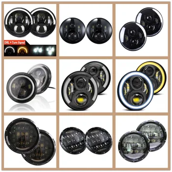 

2pcs Car 7inch Led Headlight Halo Angle Eyes DRL Headlamp For Jeep Wrangler JK suzuki samurai For Lada 4x4 urban Niva