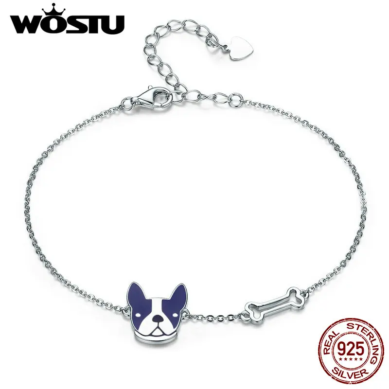 WOSTU,, 925 пробы, серебряный, французский бульдог, питомец, браслет для женщин, модная Серебряная цепочка, звено, ювелирное изделие, подарок, DXB064