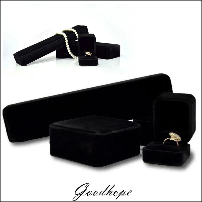 Черный бархат ювелирные изделия упаковки Box Set 4 шт. для уха кольцо, кулон Цепочки и ожерелья браслет ножной браслет Jewellery кейс для хранения