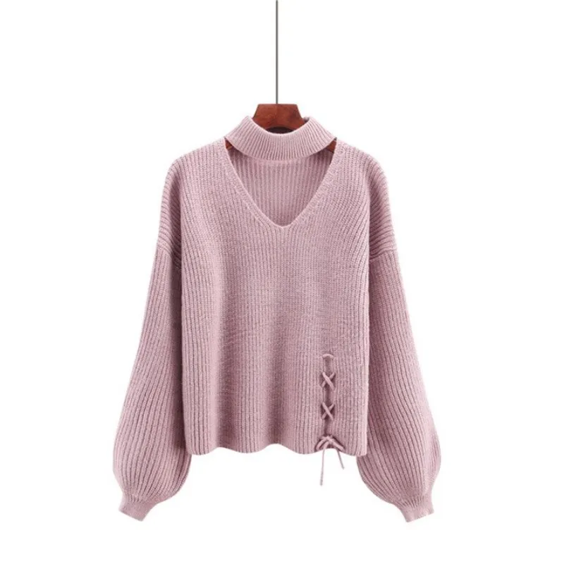 2018 New Women Sweater V-Neck Solid Color Casual Loose Ladies Knitted Pullover Jumper Spring Autumnn Winter | Женская одежда
