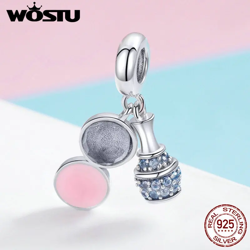

WOSTU 2019 New 925 Sterling Silver Pink Crystal Blue Bottle Charm Fit Bracelet & Necklace Pendant Romantic Brand Jewelry FIC1026