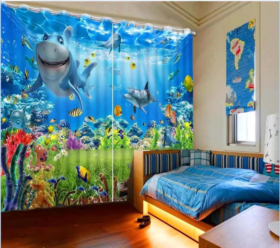 

Curtains for living room ocean dolphin custom curtains High Quality Customize size Modern