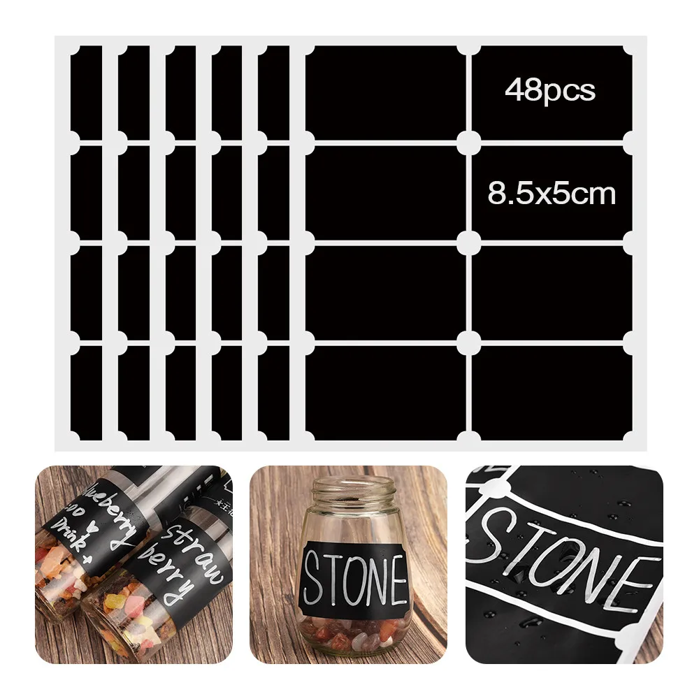 

48pcs Spices Jars Stickers Removable Spice Label Sticker Kitchen Labels Stickers Storage Bottles Jar Jam Label Blackboard Tags