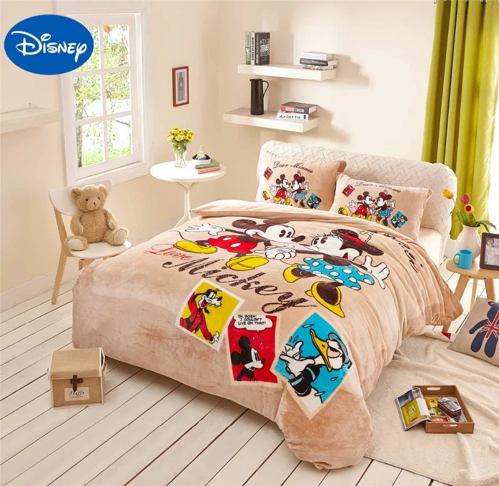 online shop disney flannel minnie duvet cover queen size 4pcs warm donald duck bed sheets