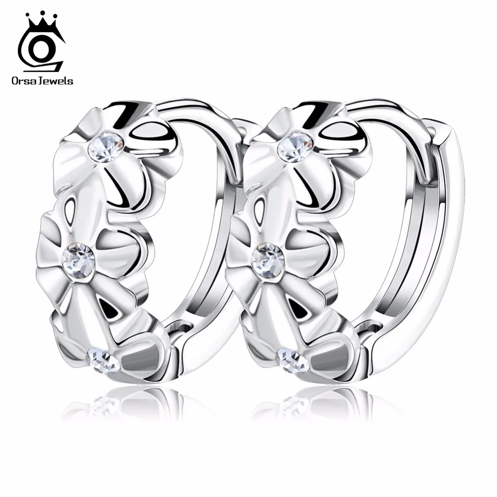 

ORSA JEWELS Lovely Silver Earring 3 Flowers Designs with Austrian CZ Crystal Latest Model Fashion Earrings OE29