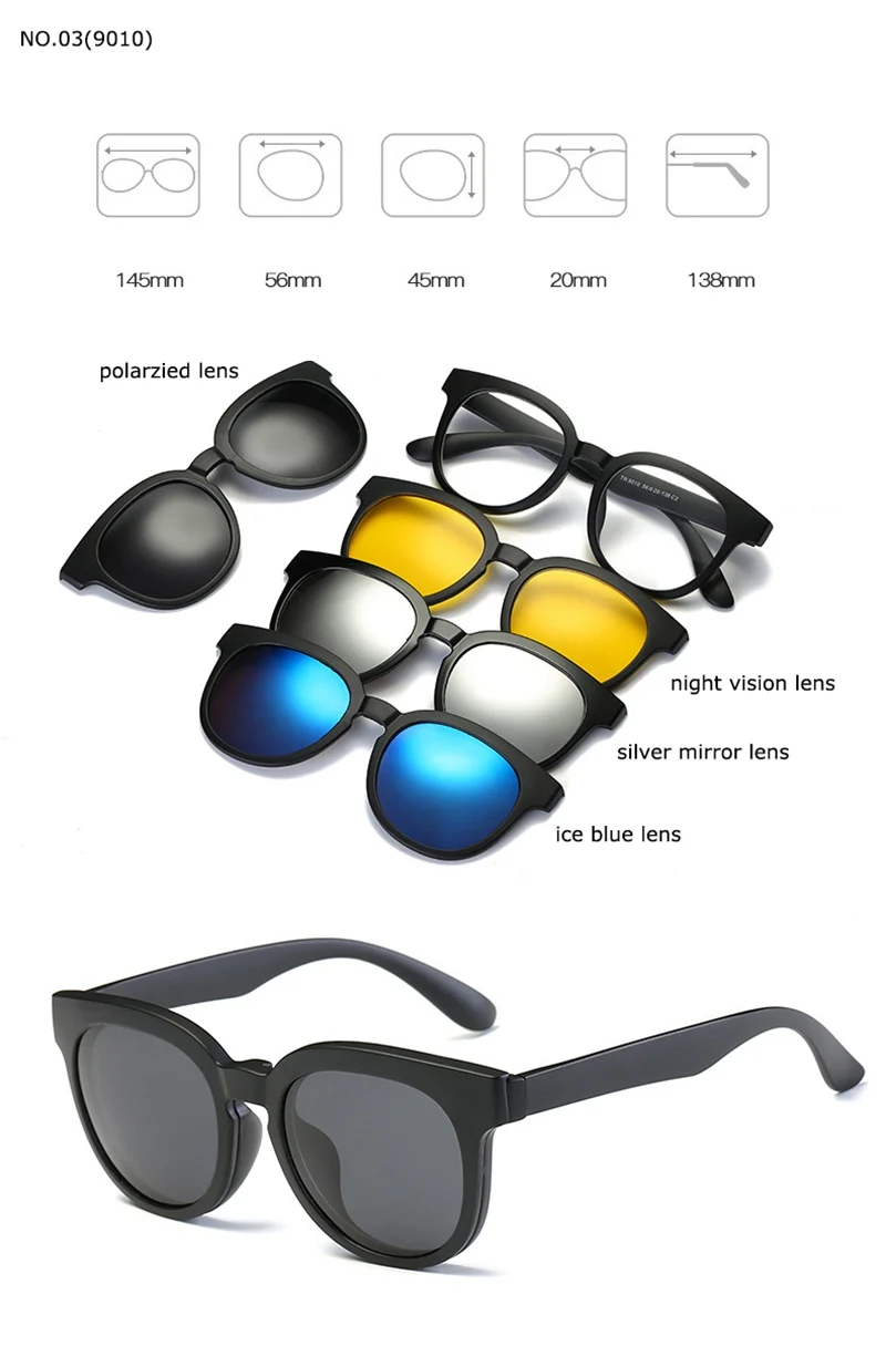 Belmon, оправа для очков, для мужчин и женщин, с 4 шт., на клипсе, поляризованные солнцезащитные очки, магнитные очки, мужские, для вождения, близорукость, оптические, RS476