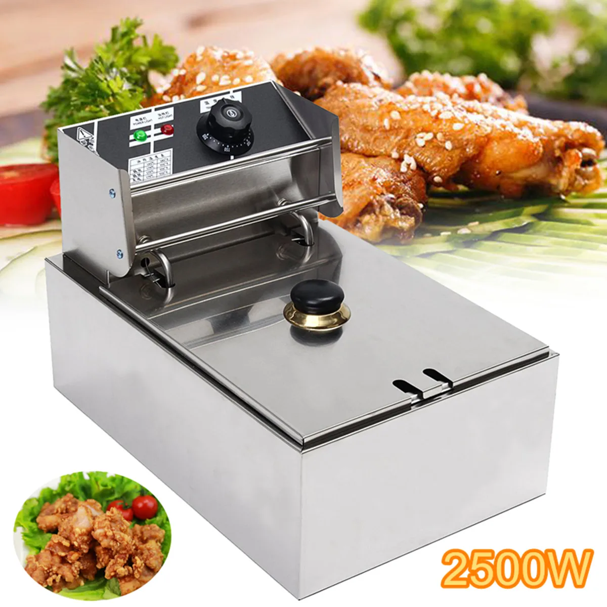 

6L 2.5KW Heavy Duty Stainless Steel Electric Deep Fryer Commercial Home Kitchen Frying Chip Cooker Basket for Buffalo Wings