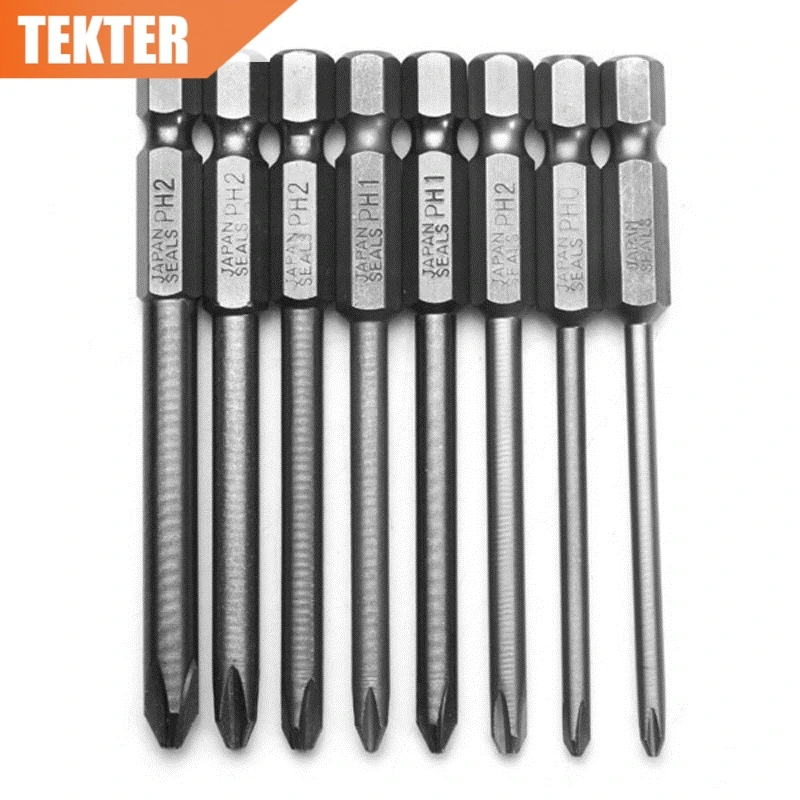 

TEKTER 8pcs 75mm Magnetic Screwdriver Bit Long Hex Cross Head Bits Set Electric Screwdriver Set
