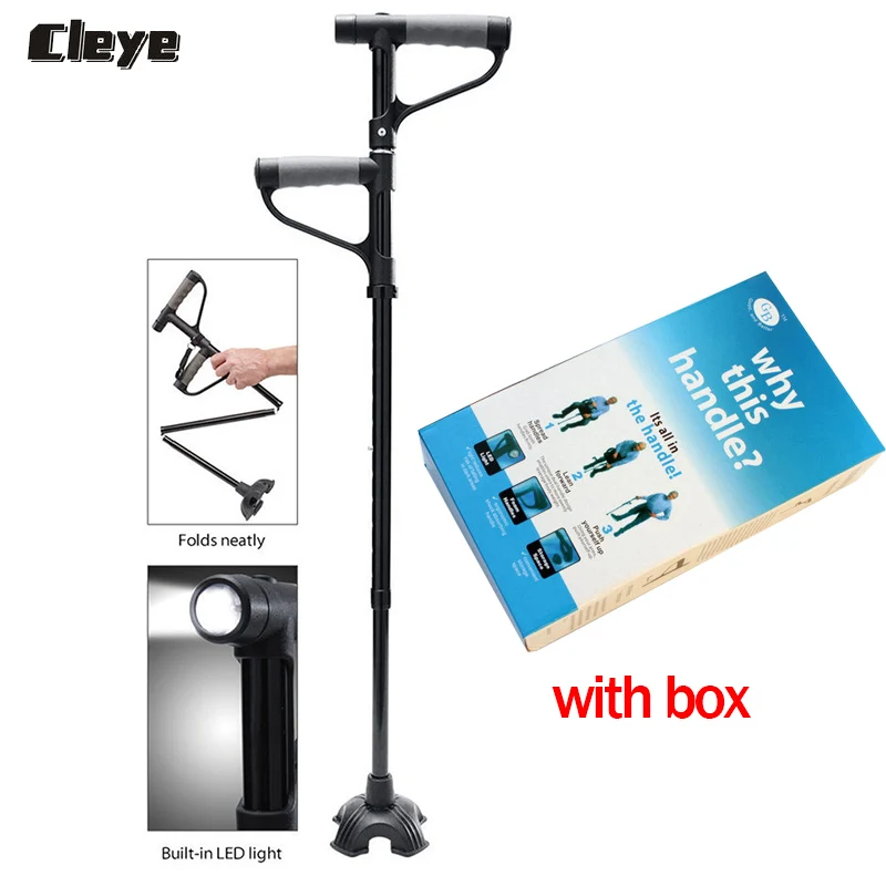 

2018 Cleye New Nordic Walking Poles Professional Old Man Walking Stick Folding Double Handle Four Feet With Light Strong Cane