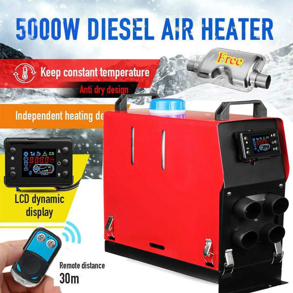 

12V 5000W Diesel Air Heater Kit All In 1 LCD Monitor+Remote For Trucks Boats Bus