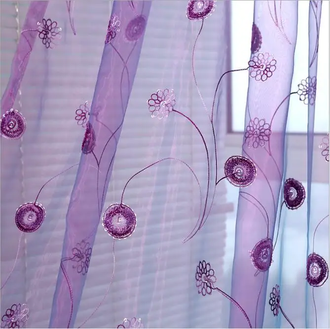 Пасторальное полотенце с блестками и вышивкой, занавески для спальни, свадьбы, комнаты, гостиной, занавески на окна, французская занавеска, драпировка WP255C - Цвет: Фиолетовый