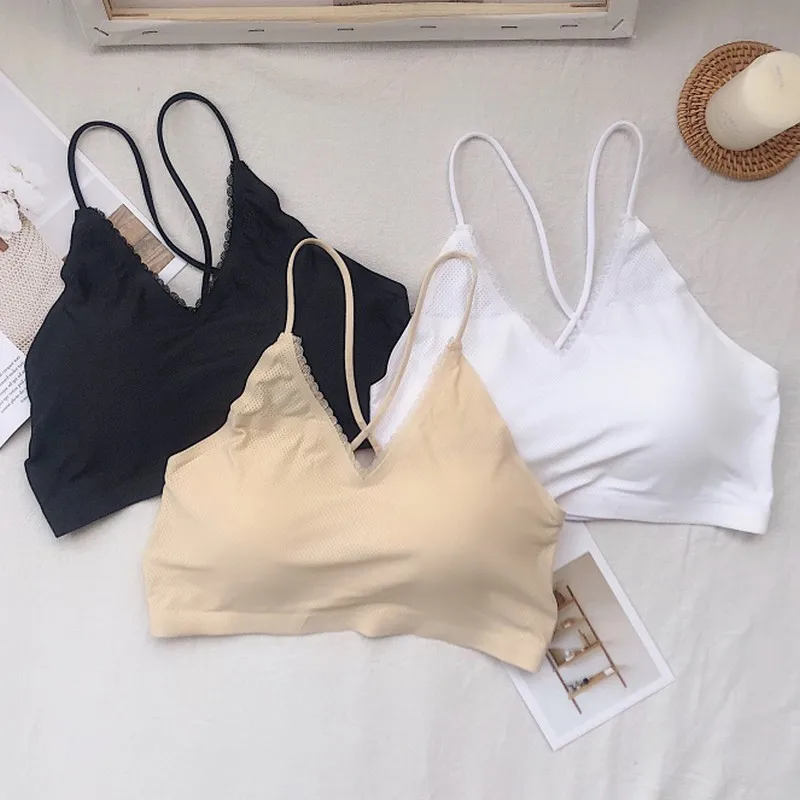 Новый сплошной цвет v-образный вырез Ice Silk Vest Bralette X без бретелек ремень красота