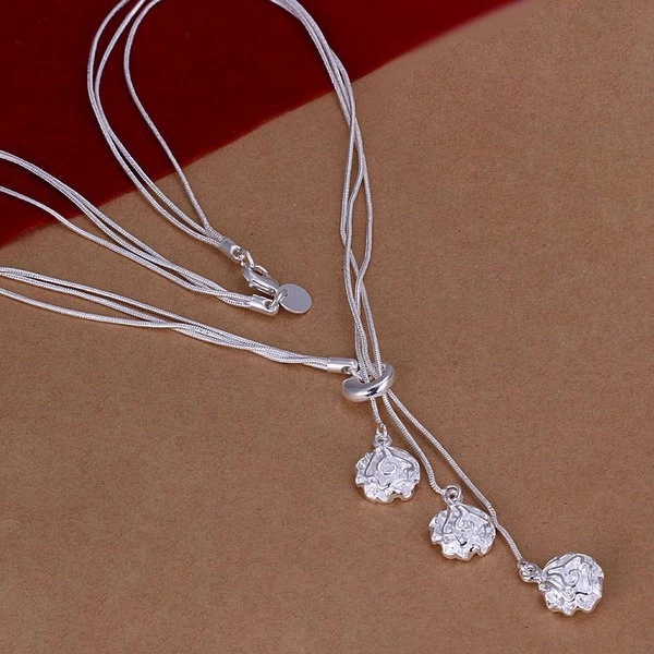 

Necklace Silver Plated Necklace Silver Trendy Jewelry Necklace Three Roses Jewelry Wholesale Free Shipping aysh LN049