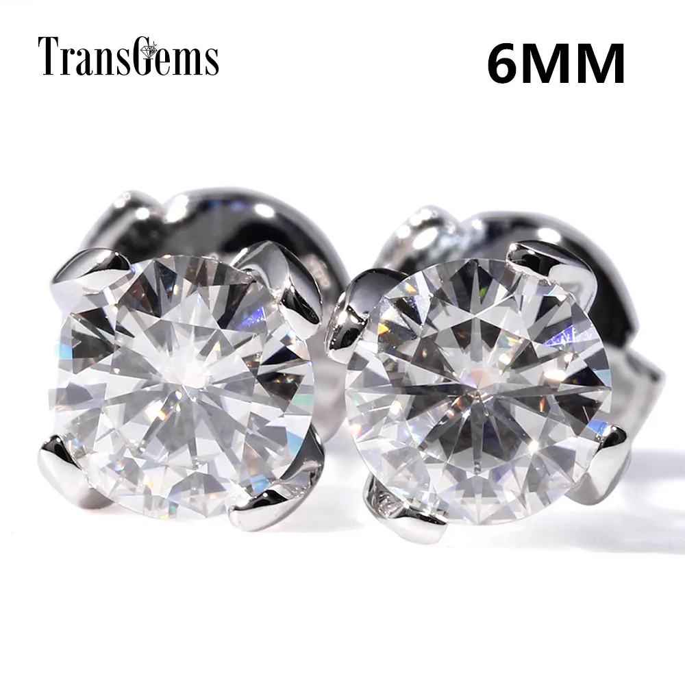 

TransGems 1.6 CTW F Colorless Moissanite Stud Earrings La Pousette Back in 18K White Gold for Women Wedding Birthday Gift