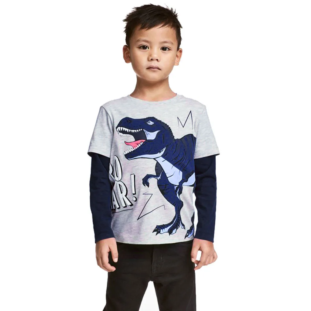 

2019 Summer Cool Kids Set Toddler Simple Baby Clothing Kids Long Sleeve Cartoon Dinosaur Print Tops T-Shirt Clothes