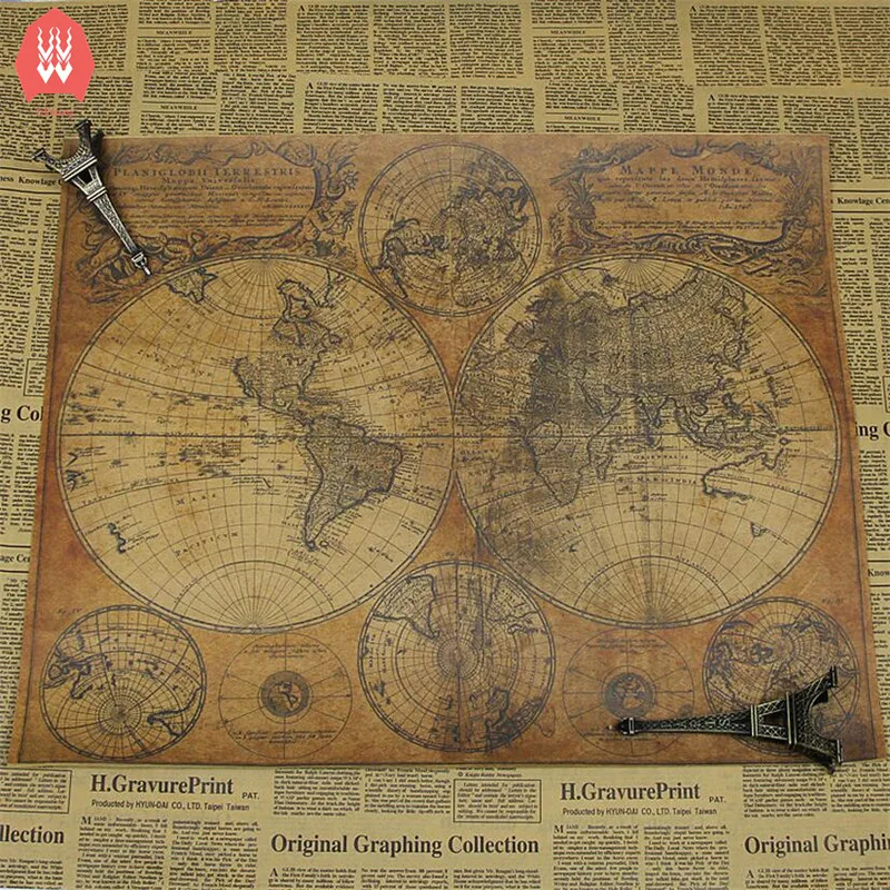 Size Vintage Kraft Paper Retro 1746 World Map Poster