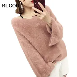 RUGOD Multi Цвет Flare рукавом пуловер норки кашемировые свитера Для женщин модные мягкие Высококачественный свитер Женский Кашемир Топы