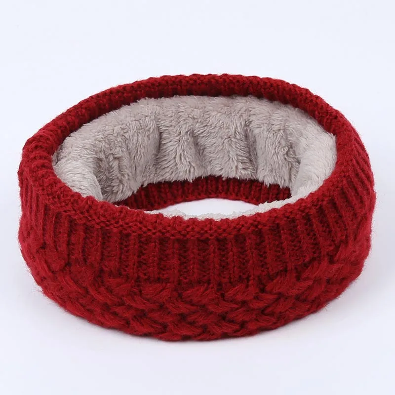 Winter new children's knitted bib men's outdoor warm scarf ladies velvet comfort fabric thickening unisex slouchy beanie hijabs - Цвет: Red