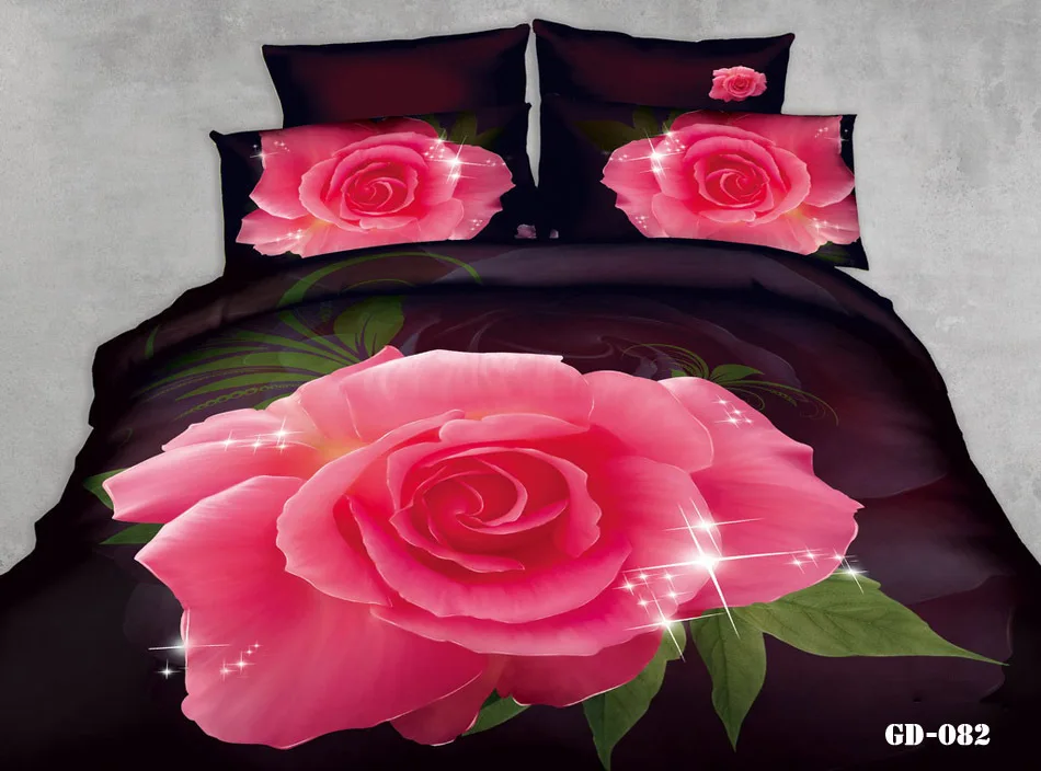 7pcs 3D Pink rose print California king bedding set quilt duvet cover