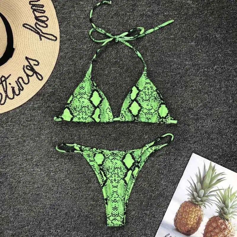 2019 nuevo Bikini de cintura alta conjunto amarillo Bandeau traje de baño Sexy estampado Tanga Bikini mujer traje de baño dos piezas bañador traje