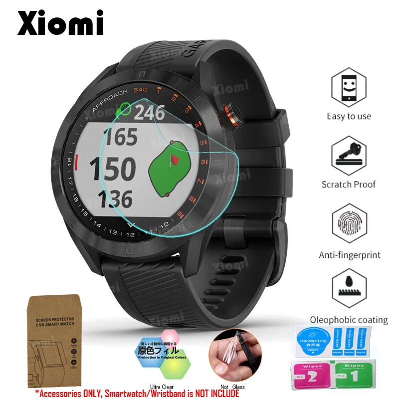 

10Pcs/Lot(5Films+5Wipes)For Stylish Lightweight GPS Golf Watch Garmin Approach S40 Protective Film Guard Screen Protector Cover
