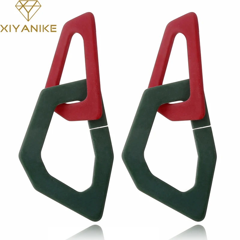 

XIYANIKE Korea Personality Street Style Geometric Irregular Double Square Acetic Acid Acrylic Long Drop Earrings for Women E370