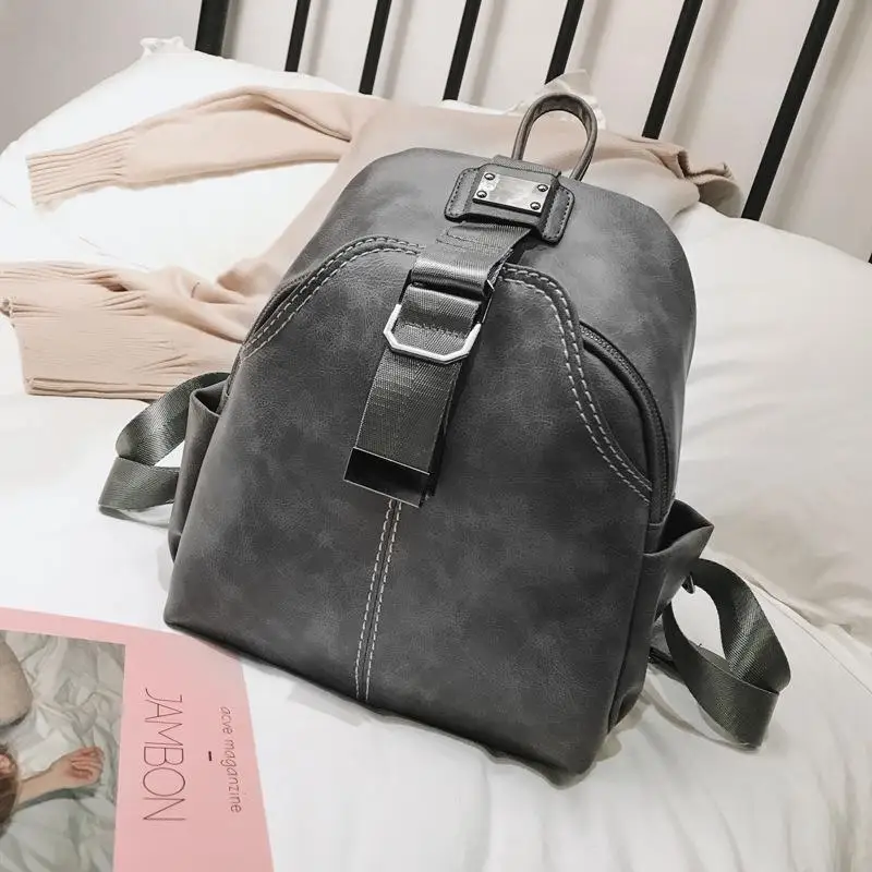 Классический женский рюкзак для девочек-подростков; школьные сумки; рюкзаки высокого качества из искусственной кожи; цвет черный, коричневый, серый - Цвет: Серый