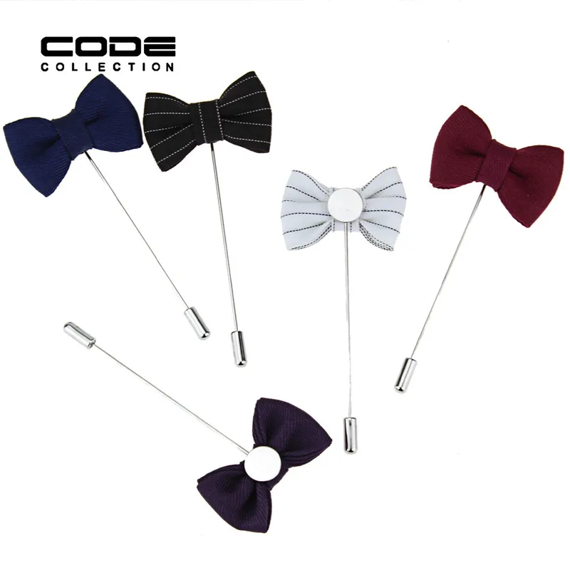 

Handmade Elegant Gentleman Bowtie Brooches For Men Designer Stick Broche Pins Striped Women Boutonniere Wedding Bow Tie Pin
