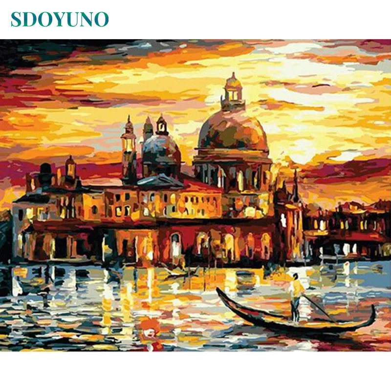 SDOYUNO Venice at dusk Landscape Framed Wall Pictures For Living Room Painting By Numbers For Adults Morden Wall Art DIY