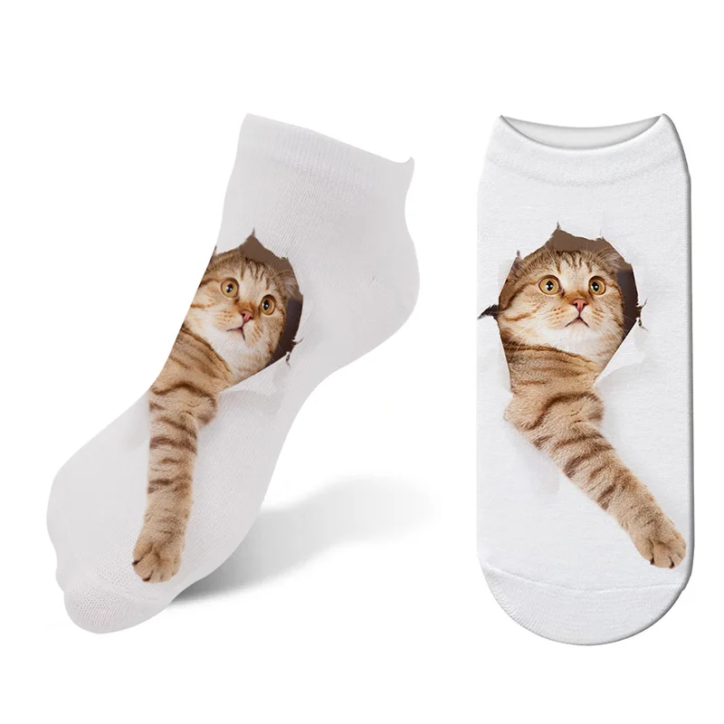 Горячие 3D печатных Kawaii Cat носки Для женщин Животные милый кот укороченные носки Повседневное мультфильм чулочно-носочные изделия Cat носки