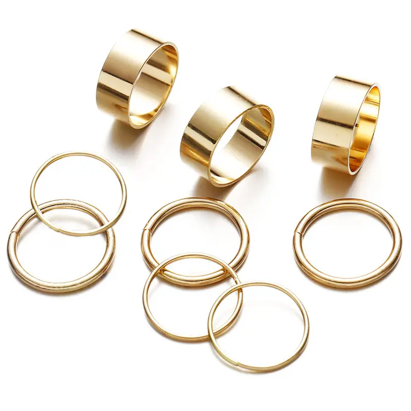 

9 Pcs/Set Simple Design Round Gold Silver Color Rings Set For Women Handmade Geometry Finger Ring Set Female Jewelry
