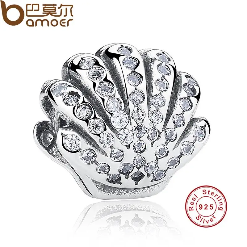 

BAMOER 925 Sterling Silver Ariel's Shell Crystals Charm Fit Bracelet & Necklace Jewelry Accessories PAS225
