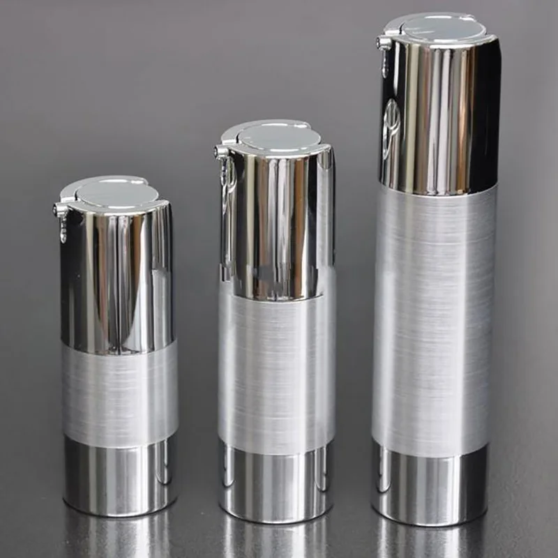 

2pcs Free shipping Empty Airless Pump bottles silve Mini Portable Vacuum Cosmetic Cosmetic Treatment Pump Travel bottle