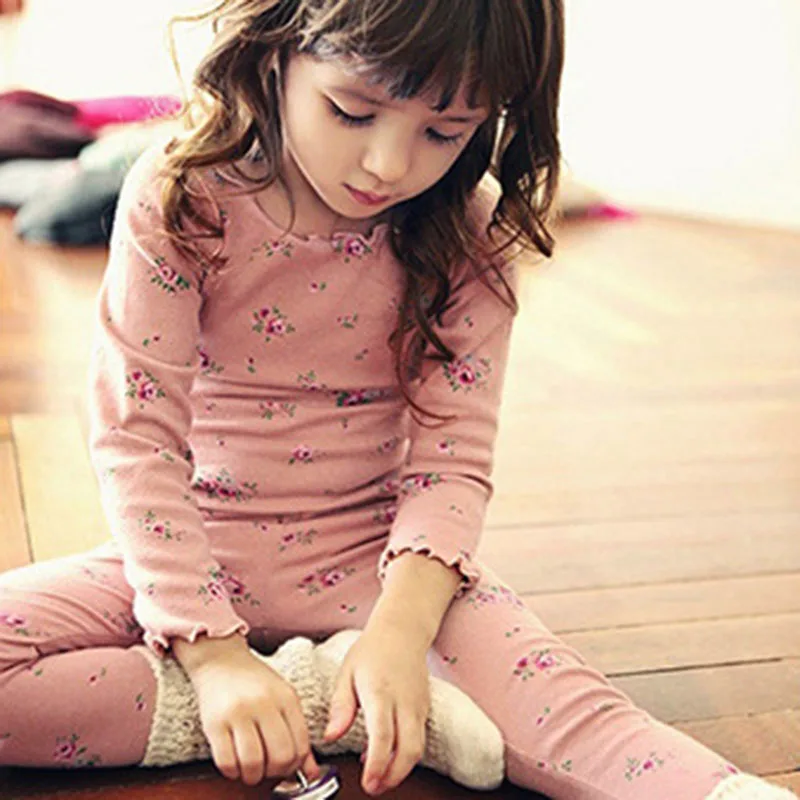 Зимние Теплые Топы с длинными рукавами и круглым вырезом для маленьких девочек+ милые штаны