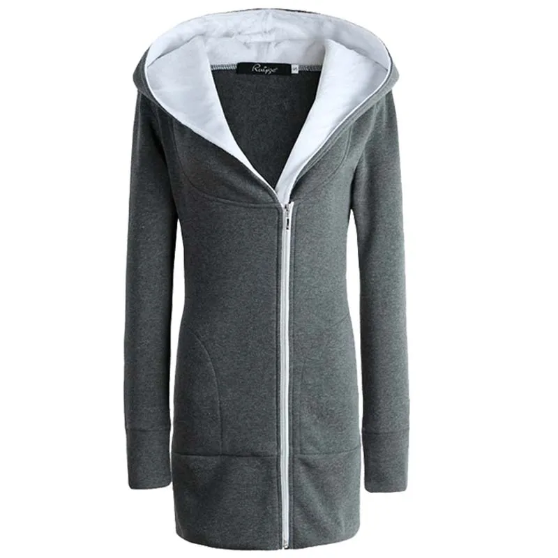 Sudadera Con Capucha Y Cremallera Para Mujer - Talla Grande, Manga Larga, Cálida, Ideal Para Otoño/invierno