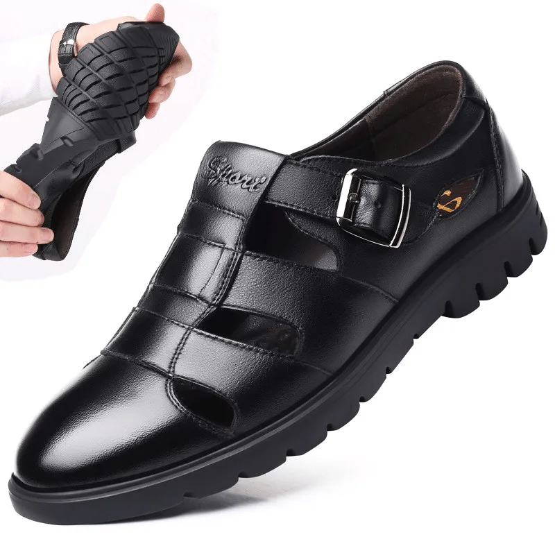 Мужские сандалии обувь из натуральной кожи мужские уличные повседневные кожаные сандалии для мужчин, пляжная обувь в римском стиле размера плюс 38-47 JKPUDUN