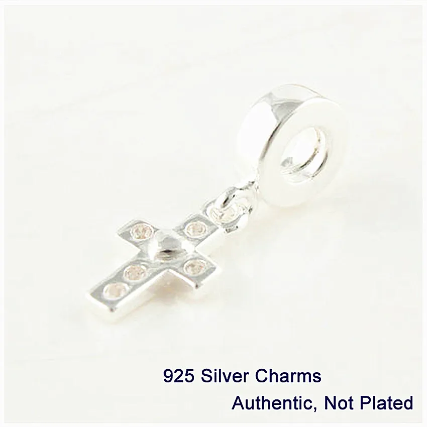 

Cross Charm 100% 925 Sterling Silver Clear Cz Pendants Fit Bracelets & Necklace Diy Fine Jewelry PLW157