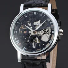 2016 Nouveau Design De Mode Creux Gravure Cas PU En Cuir Squelette Montres Mécaniques pour Hommes LXH